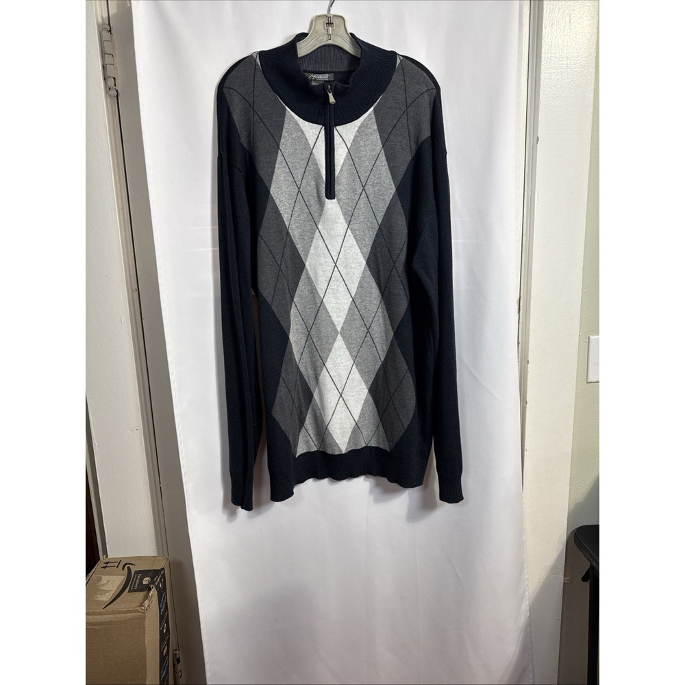 Method Mens Argyle Sweater Cotton Blend 1/4 Zip Navy Gray Wht.  Long  XXL